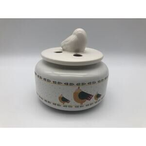 Incense Burner,Candle Holder, Trinket Box round porcelain bird design w/4 holes